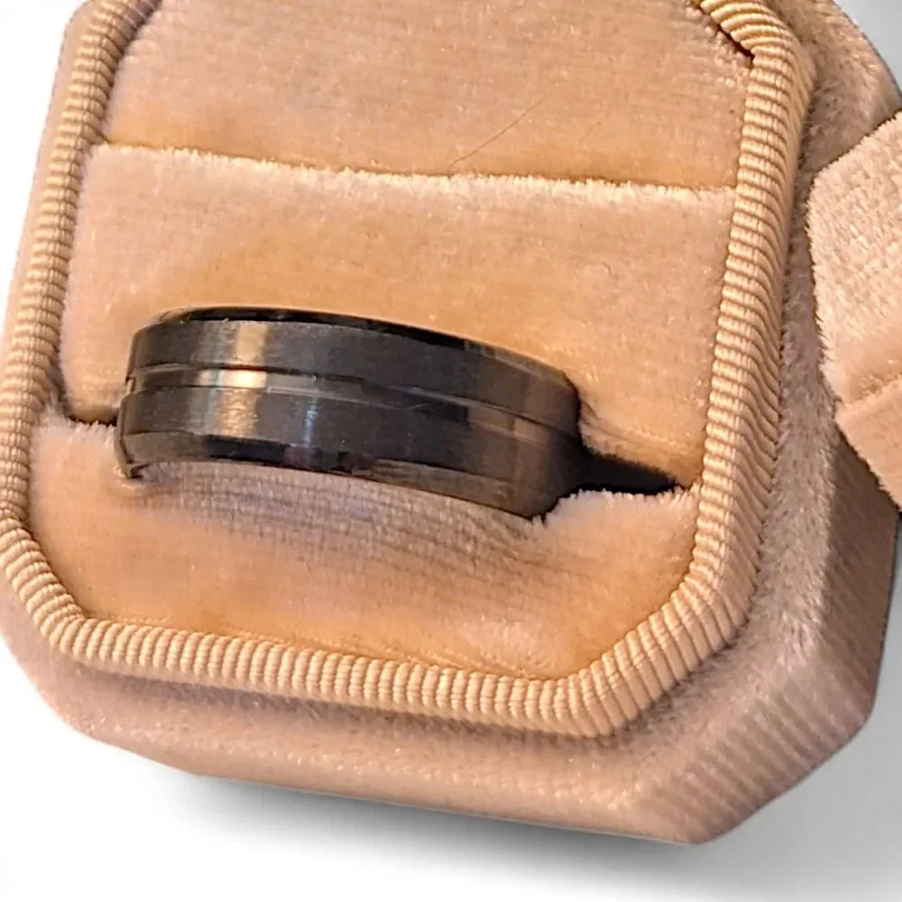 Brushed & Center Polished Black Titanium Mens Ring Band Size 12
